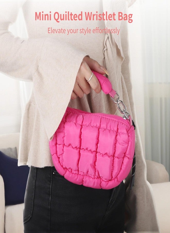 Homaisson Mini Quilted Wristlet Purse for Women, Mini Puffer Bag, Chic Nylon Cloud Tote with Quilted Design, Small Stylish Handbag in Magenta - Image 2