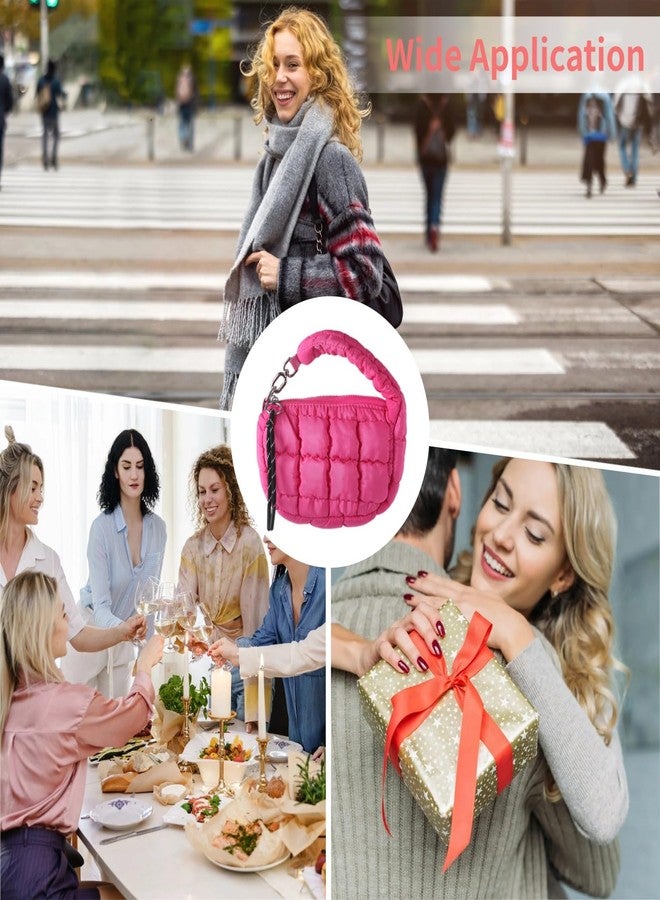 Homaisson Mini Quilted Wristlet Purse for Women, Mini Puffer Bag, Chic Nylon Cloud Tote with Quilted Design, Small Stylish Handbag in Magenta - Image 5