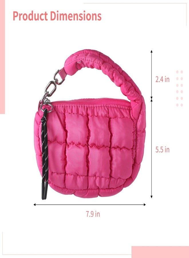 Homaisson Mini Quilted Wristlet Purse for Women, Mini Puffer Bag, Chic Nylon Cloud Tote with Quilted Design, Small Stylish Handbag in Magenta - Image 4