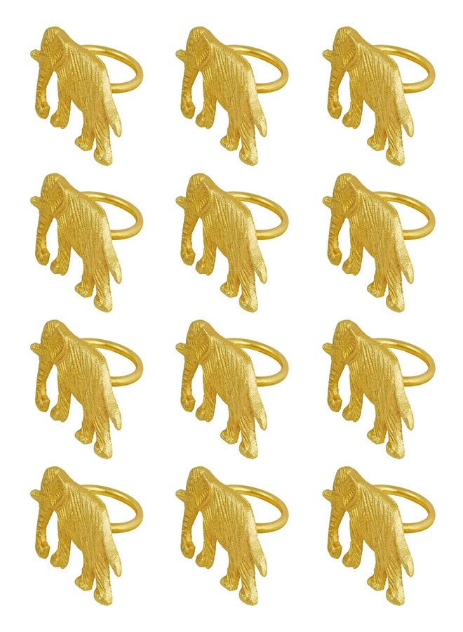 ات او اس 365 مجموعة حلقات مناديل ذهبية من ITOS365، 12 قطعة، حامل حلقات مناديل معدني دائري، ديكور على شكل فيل - Image 2