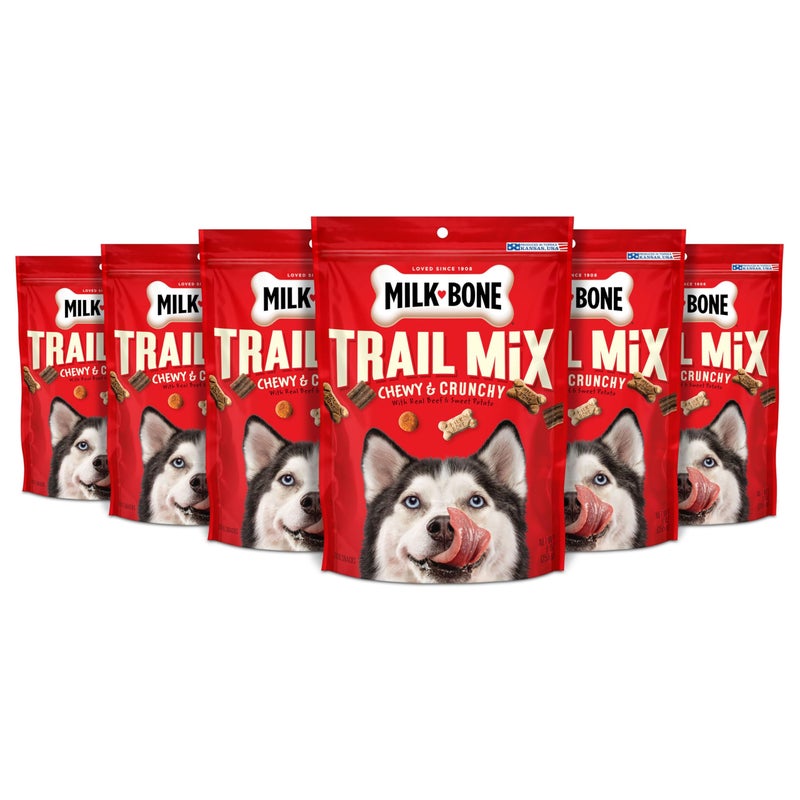 MILK-BONE MilkBone Trail Mix Chewy Crunchy Dog Treats Real Beef Sweet Potato 9 Ounce Pack of 6