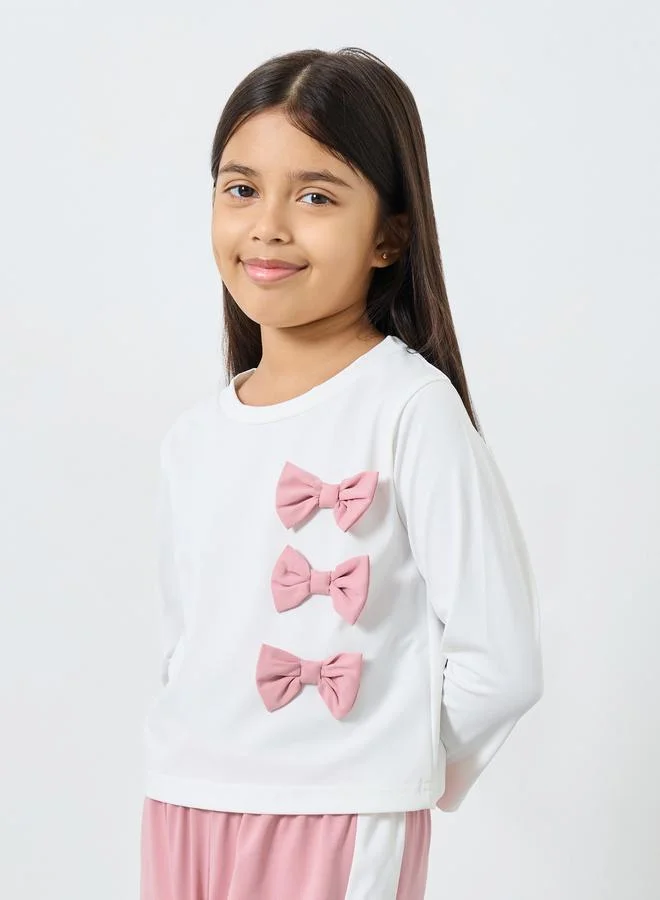 Styli Styli Bow Detail Top and Wide Leg Joggers Set