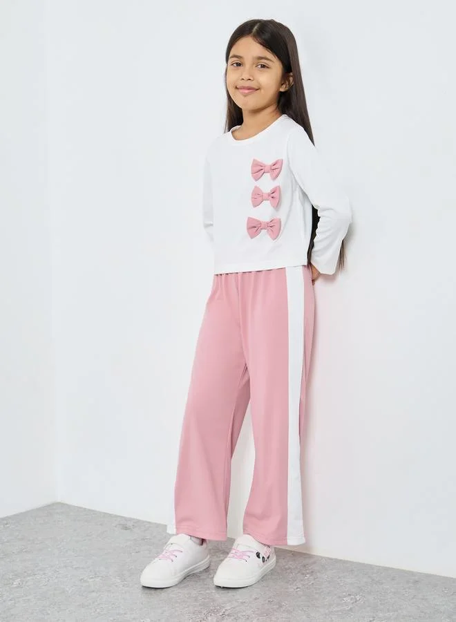 Styli Styli Bow Detail Top and Wide Leg Joggers Set