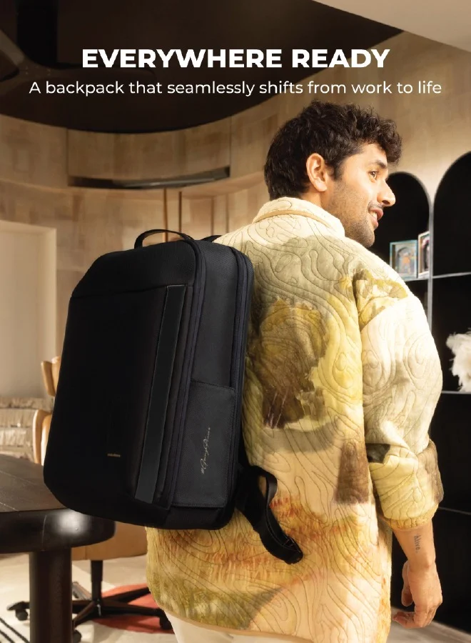 Mokobara The Autopilot Backpack Fits 15.6 Inch Laptop, 35L Capacity Premium Durable Nylon and Vegan Leather Black Unisex Multipurpose Laptop Backpack | Ideal for Office, Travel, School (Crypto)