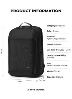 Mokobara MOKOBARA The Autopilot Backpack Fits 15.6 Inch Laptop, 35L Capacity Premium Durable Nylon and Vegan Leather Black Unisex Multipurpose Laptop Backpack | Ideal for Office, Travel, School (Crypto)  - Image 3