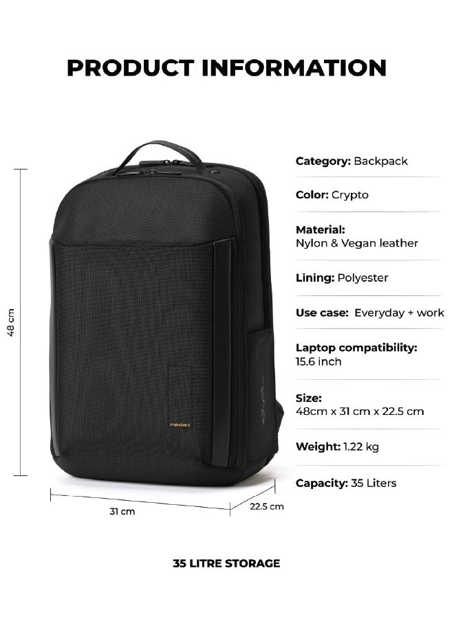 Mokobara MOKOBARA The Autopilot Backpack Fits 15.6 Inch Laptop, 35L Capacity Premium Durable Nylon and Vegan Leather Black Unisex Multipurpose Laptop Backpack | Ideal for Office, Travel, School (Crypto)  - Image 3
