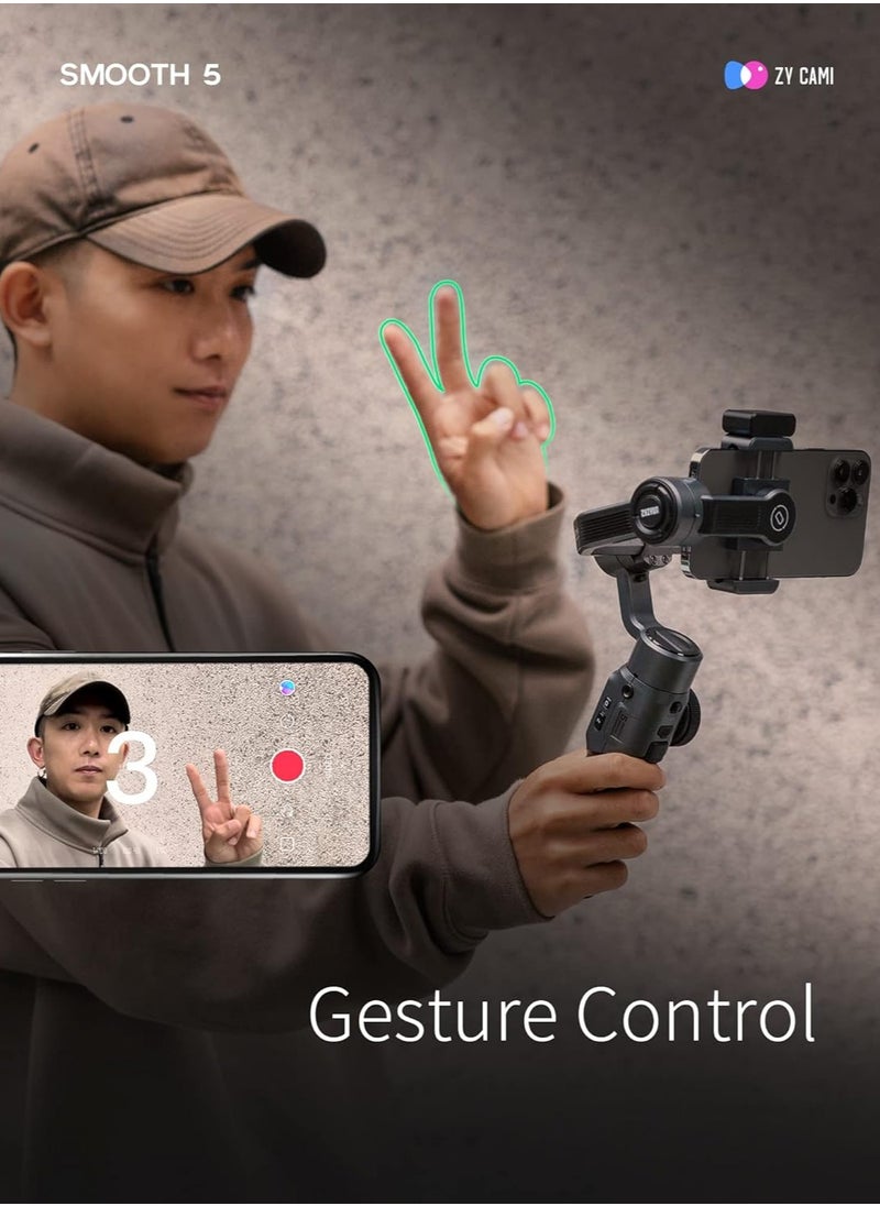 Zhiyun Smooth 5 3-Axis Handheld Gimbal Stabilizer for Smartphone Cell Phone Focus Pull & Zoom Capability for iPhone 13 12 11 X 8 7 6 Plus Samsung Galaxy S21 Note 20 Google Pixel 6  - Image 2