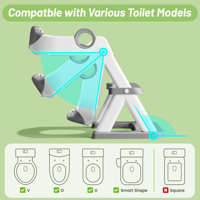Rabb 1st Potty Training Seat, Upgrade Toddler Toilet Seat for Kids Boys Girls, 2 in 1 Potty Training Toilet, Splash Guard Anti-Slip Pad Step Stool(Grey-Frog) - Image 5
