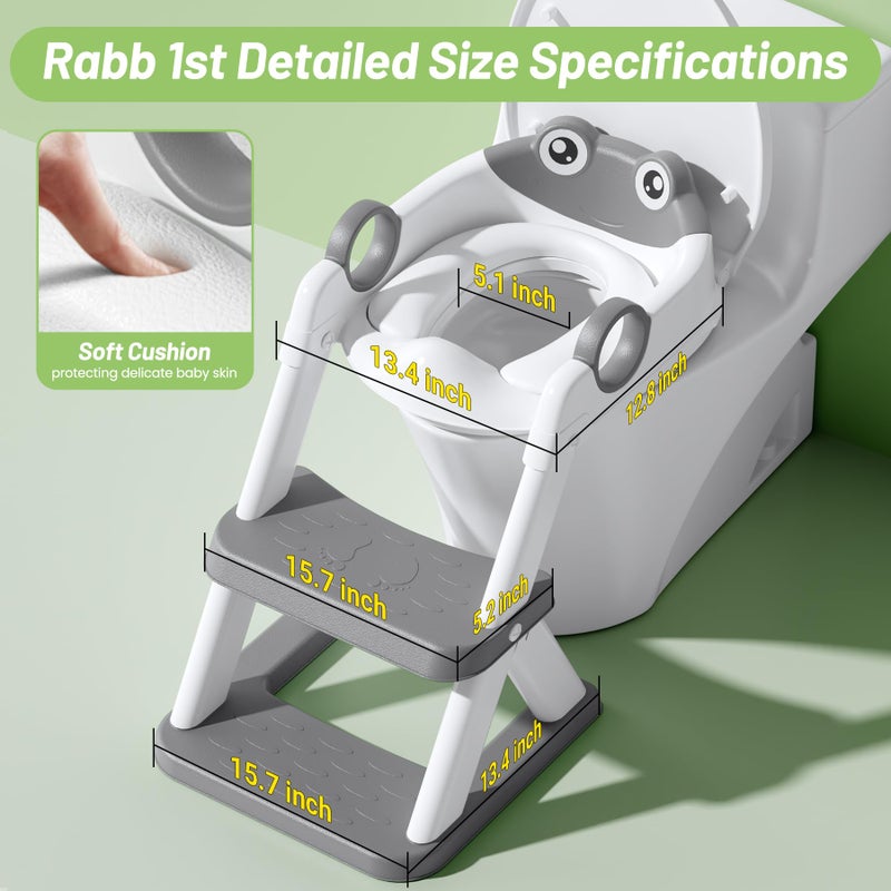 Rabb 1st Potty Training Seat, Upgrade Toddler Toilet Seat for Kids Boys Girls, 2 in 1 Potty Training Toilet, Splash Guard Anti-Slip Pad Step Stool(Grey-Frog) - Image 4