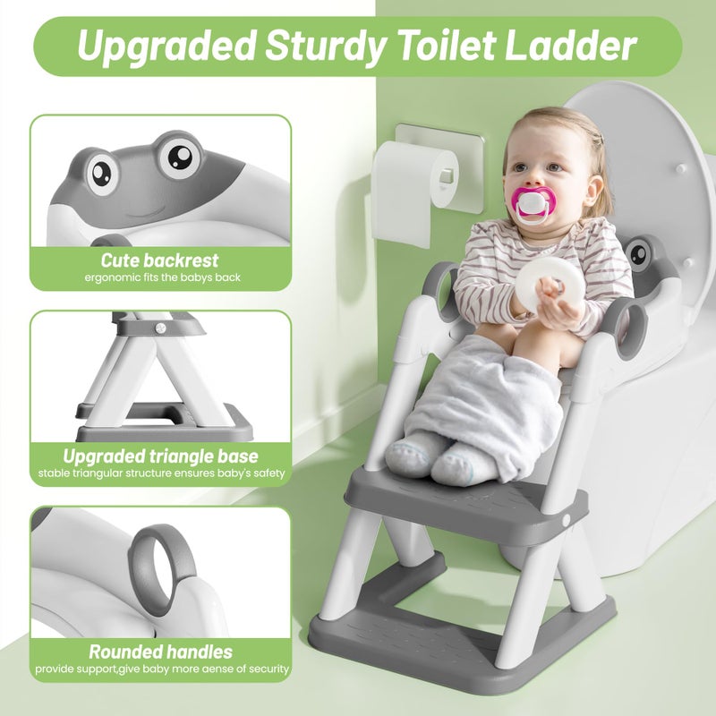 Rabb 1st Potty Training Seat, Upgrade Toddler Toilet Seat for Kids Boys Girls, 2 in 1 Potty Training Toilet, Splash Guard Anti-Slip Pad Step Stool(Grey-Frog) - Image 2