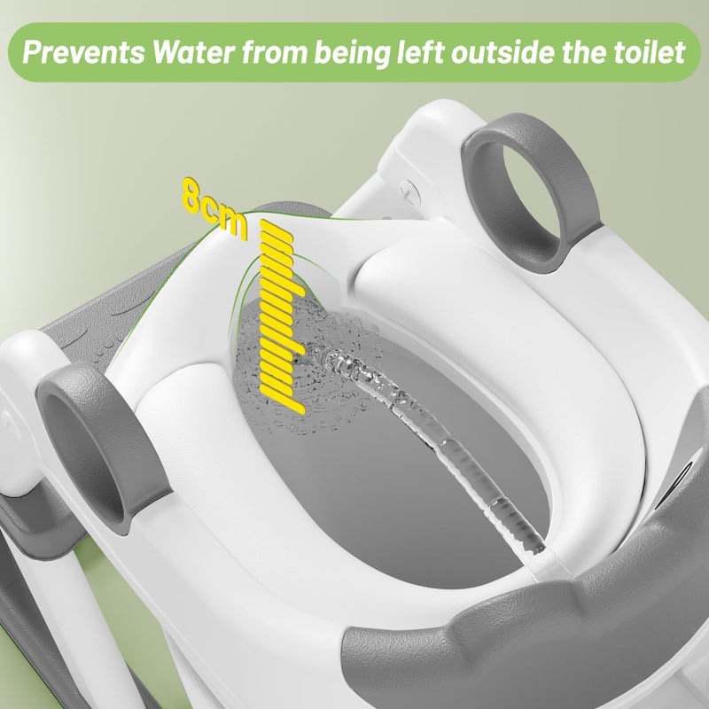 Rabb 1st Potty Training Seat, Upgrade Toddler Toilet Seat for Kids Boys Girls, 2 in 1 Potty Training Toilet, Splash Guard Anti-Slip Pad Step Stool(Grey-Frog) - Image 3