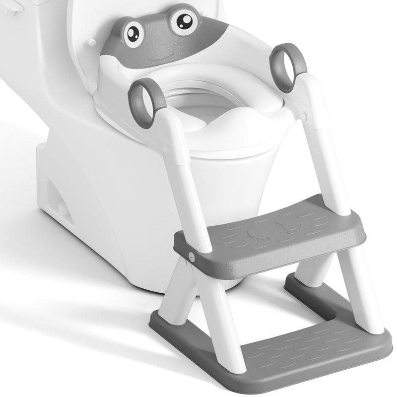 Rabb 1st Potty Training Seat, Upgrade Toddler Toilet Seat for Kids Boys Girls, 2 in 1 Potty Training Toilet, Splash Guard Anti-Slip Pad Step Stool(Grey-Frog) - Image 1