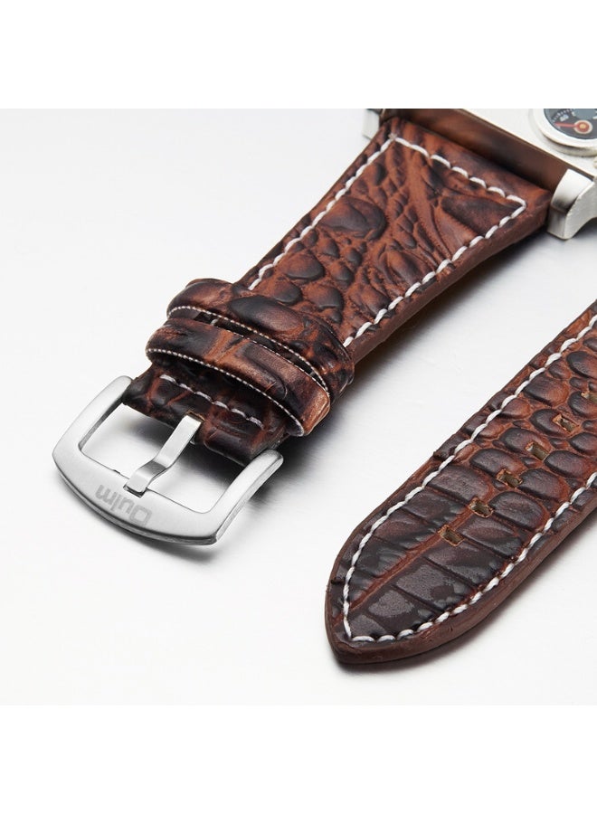 أولم ساعة أولم الرجالية بتصميم ميكا، شاشة عرض مزدوجة للوقت، ميناء كبير، طراز عسكري، عقارب مضيئة، حزام جلدي، ساعة يد كوارتز عملية كاجوال. - Image 3