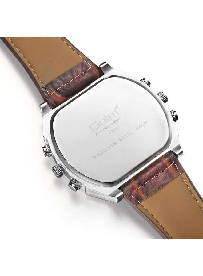 أولم ساعة أولم الرجالية بتصميم ميكا، شاشة عرض مزدوجة للوقت، ميناء كبير، طراز عسكري، عقارب مضيئة، حزام جلدي، ساعة يد كوارتز عملية كاجوال. - Image 2