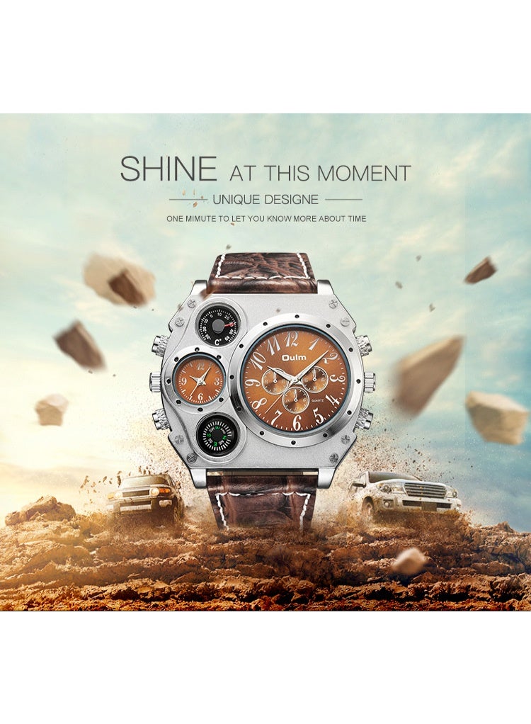 أولم ساعة أولم الرجالية بتصميم ميكا، شاشة عرض مزدوجة للوقت، ميناء كبير، طراز عسكري، عقارب مضيئة، حزام جلدي، ساعة يد كوارتز عملية كاجوال. - Image 4