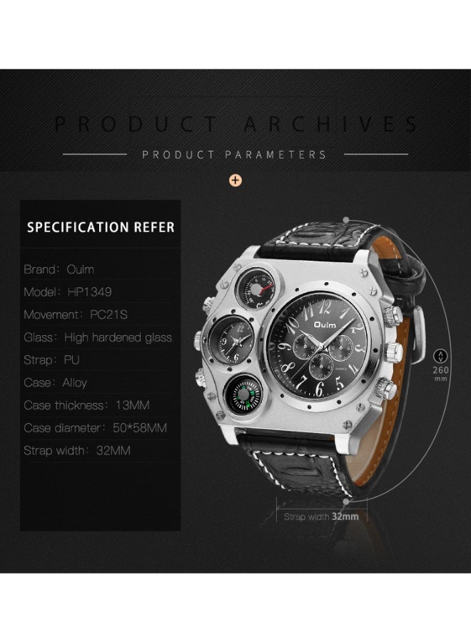 أولم ساعة أولم الرجالية بتصميم ميكا، شاشة عرض مزدوجة للوقت، ميناء كبير، طراز عسكري، عقارب مضيئة، حزام جلدي، ساعة يد كوارتز عملية كاجوال. - Image 5