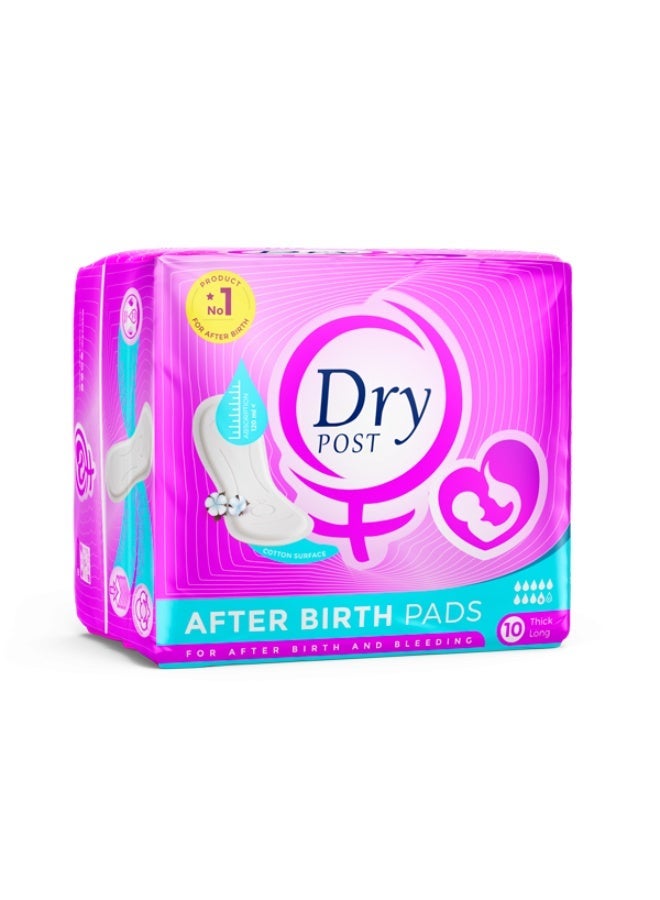 Dry Post Birth Pads with Cotton Surface, Super Absorbent, Thick Long - 10 Pads - Image 1