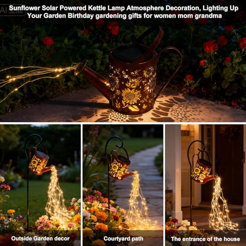 ZKLiLi Sunflowers Solar Lights Outdoor Garden Sunflower Gifts, Gardening Gifts, Solar Watering Can Lantern for Garden, Patio, Yard, Pathway Lantern Plant Decoration - Image 2