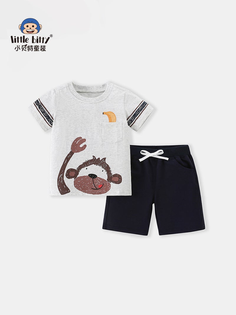 Kidsren'S T-Shirt Fashionable Cool Cartoon Print Two-Piece Set I Boys Short-Sleeved T-Shirt Suit Trendyy Kidsren'S Clothing - Image 2