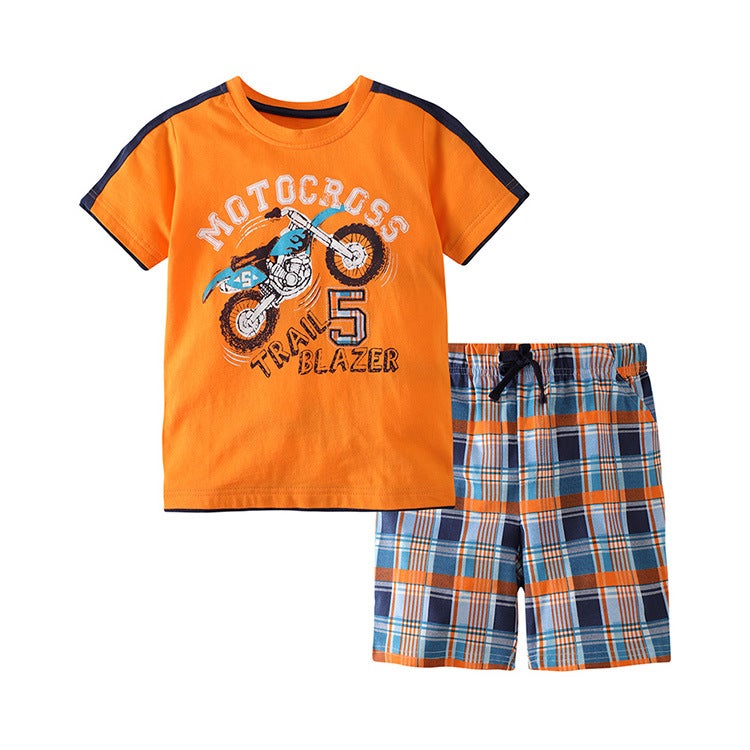 Kidsren'S T-Shirt Fashionable Cool Cartoon Print Two-Piece Set I Boys Short-Sleeved T-Shirt Suit Trendyy Kidsren'S Clothing - Image 1