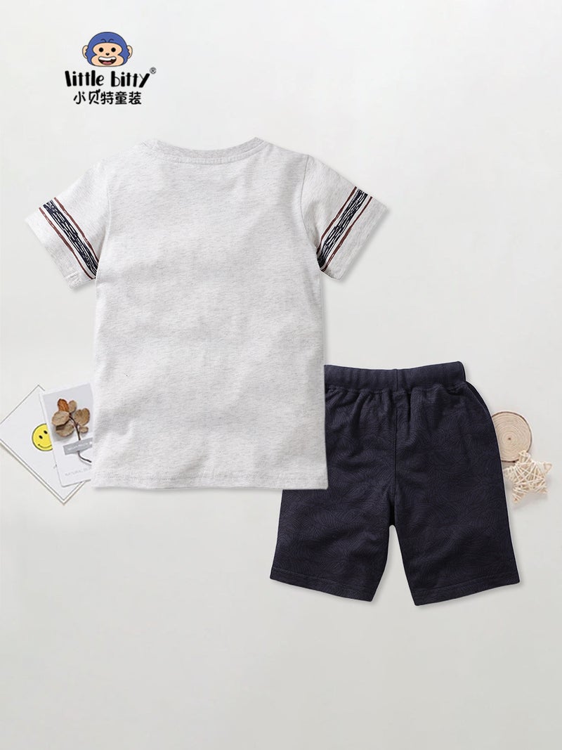 Kidsren'S T-Shirt Fashionable Cool Cartoon Print Two-Piece Set I Boys Short-Sleeved T-Shirt Suit Trendyy Kidsren'S Clothing - Image 3