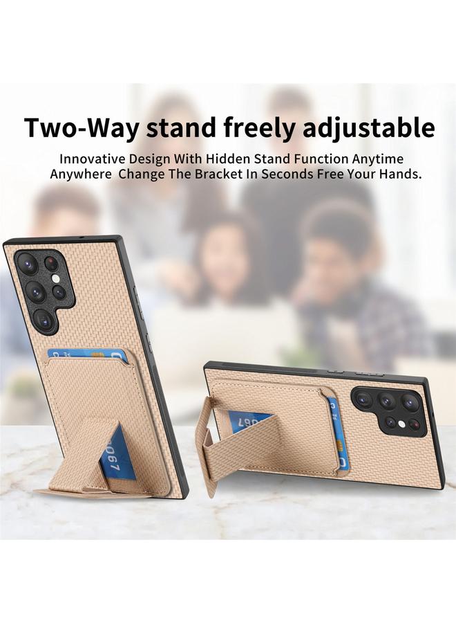 S-TOP Case For Samsung Galaxy S24 Ultra 5G Carbon Fiber Card Bag Fold Stand Phone Case - Image 2