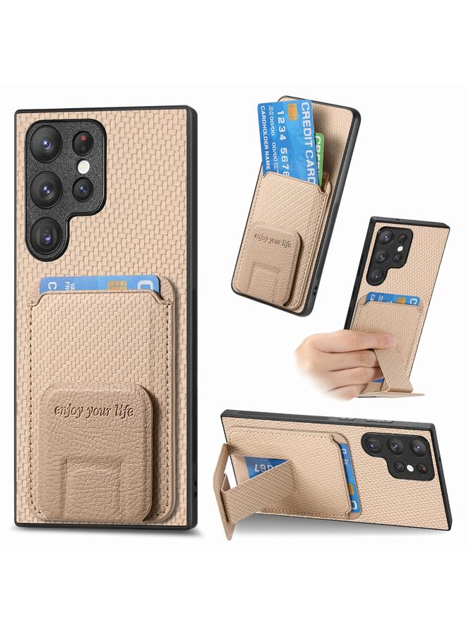 S-TOP Case For Samsung Galaxy S24 Ultra 5G Carbon Fiber Card Bag Fold Stand Phone Case - Image 1