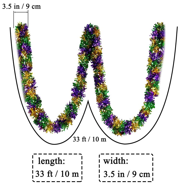 Hongsome Mardi Gras Garland Decorations,50Ft Glitter Tinsel Garland Decor for Tree Mantle Bedroom Office Classroom Party Indoor Outdoor Holiday Home Green Gold Purple - Image 2