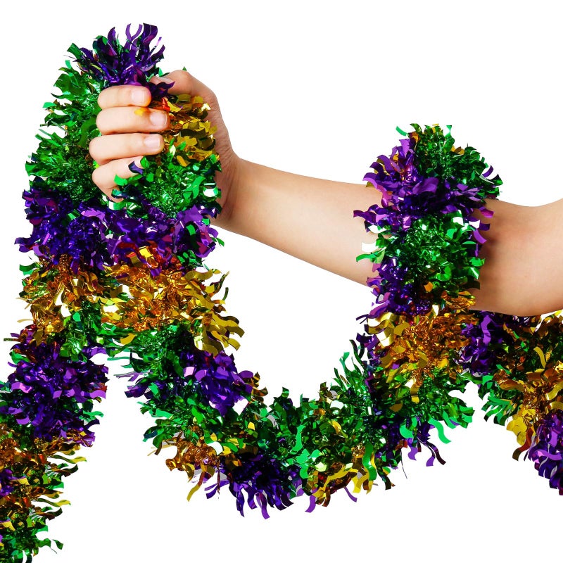 Hongsome Mardi Gras Garland Decorations,50Ft Glitter Tinsel Garland Decor for Tree Mantle Bedroom Office Classroom Party Indoor Outdoor Holiday Home Green Gold Purple - Image 1