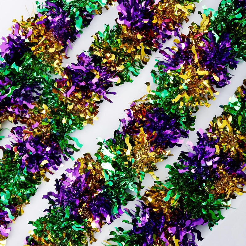 Hongsome Mardi Gras Garland Decorations,50Ft Glitter Tinsel Garland Decor for Tree Mantle Bedroom Office Classroom Party Indoor Outdoor Holiday Home Green Gold Purple - Image 3