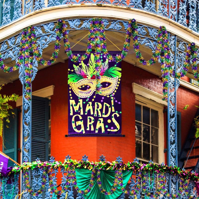 Hongsome Mardi Gras Garland Decorations,50Ft Glitter Tinsel Garland Decor for Tree Mantle Bedroom Office Classroom Party Indoor Outdoor Holiday Home Green Gold Purple - Image 4