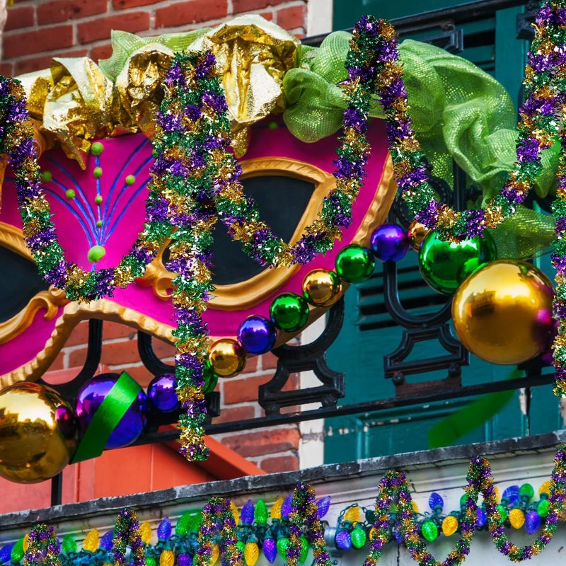 Hongsome Mardi Gras Garland Decorations,50Ft Glitter Tinsel Garland Decor for Tree Mantle Bedroom Office Classroom Party Indoor Outdoor Holiday Home Green Gold Purple - Image 5