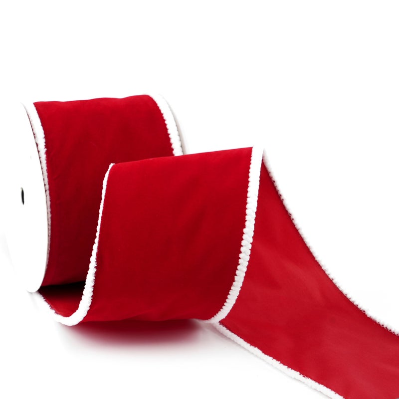MAYREEL 4 Inch Red Velvet Wired Ribbon with Snowy Edge for Gift Wrapping Floral Craft Christmas Tree Decorations Bows Home Decor 10 Yards - Image 2