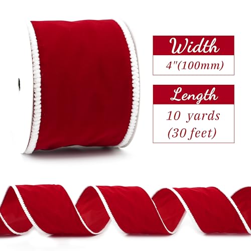 MAYREEL 4 Inch Red Velvet Wired Ribbon with Snowy Edge for Gift Wrapping Floral Craft Christmas Tree Decorations Bows Home Decor 10 Yards - Image 3