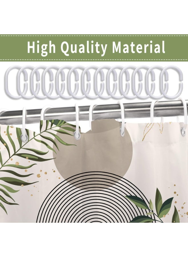 SYOSI Boho Shower Curtain, Bathtub Curtain Set, Waterproof Bathroom Decor with Abstract Geometric Patterns, Green and Gold Plant Leaf Design Including Hooks(Forest Green, 180cmx180cm) - Image 3