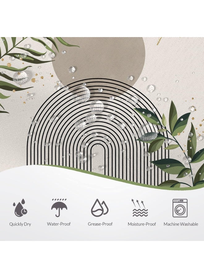 SYOSI Boho Shower Curtain, Bathtub Curtain Set, Waterproof Bathroom Decor with Abstract Geometric Patterns, Green and Gold Plant Leaf Design Including Hooks(Forest Green, 180cmx180cm) - Image 2