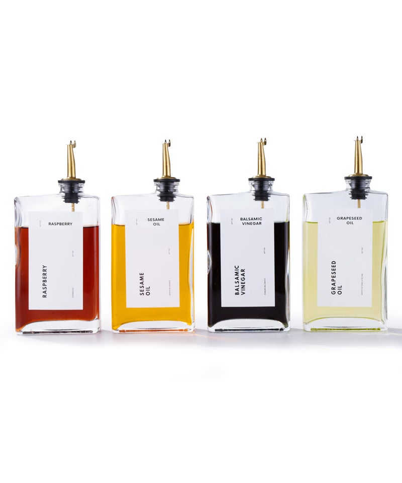 APT 1101 Olive Oil Dispenser for Kitchen, Cooking Oil and Vinegar Dispenser Set, Olive Oil Bottle, Soy sauce dispenser, coffee syrup bottles with stainless steel pourers - 4 pcs, Gold - Image 1