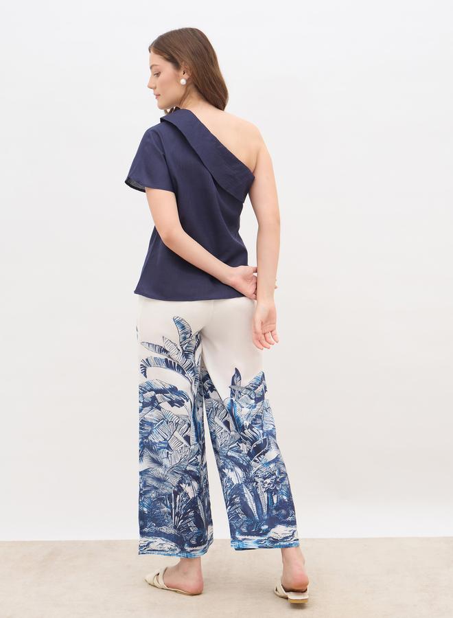 Styli Styli Solid One-Shoulder Top and Printed Wide Leg Pants Co-Ords - Image 5