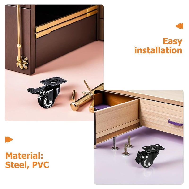 Heavy Duty 4pcs Swivel Caster Wheels with Brake Locking Roller Plate for Furniture Industrial Cabinet Sofa Chair Table Black - Image 4