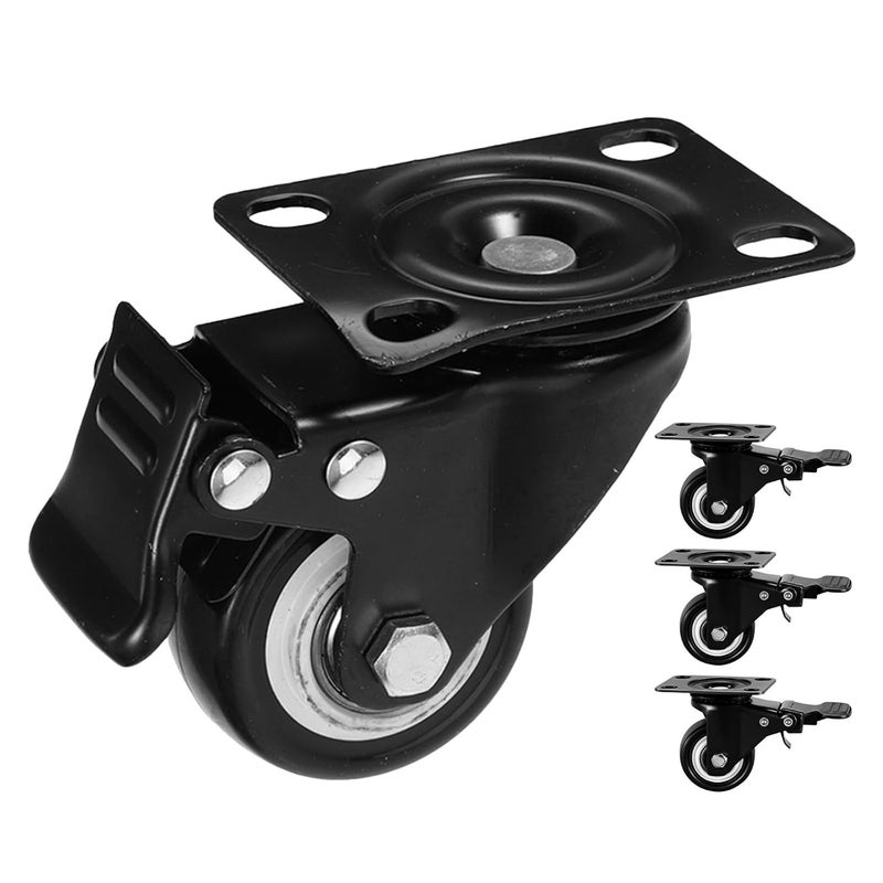 Heavy Duty 4pcs Swivel Caster Wheels with Brake Locking Roller Plate for Furniture Industrial Cabinet Sofa Chair Table Black - Image 1