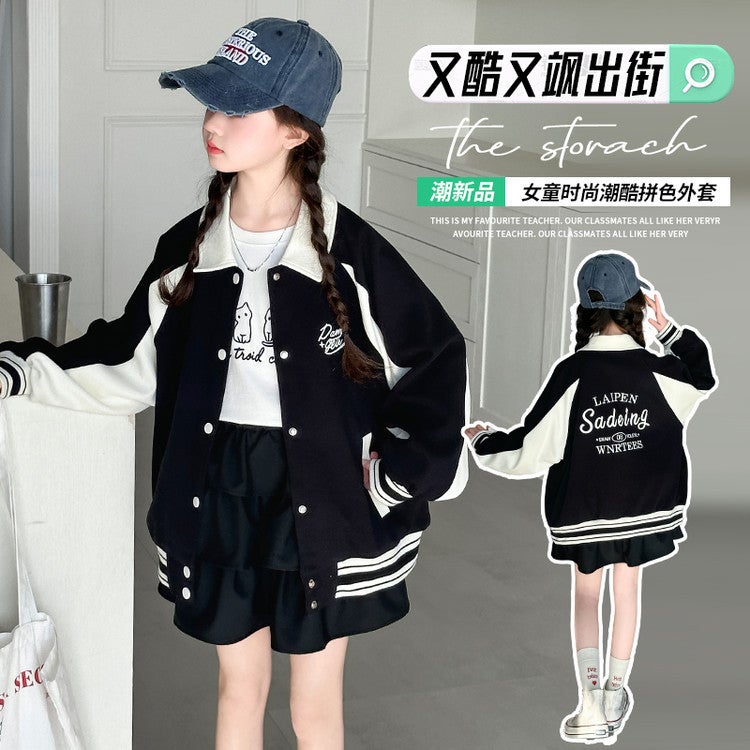 Girls' Coat Spring Children'S Baseball Suit Children'S Clothing Girls' Clothes Girls' Western Style Top - Image 2