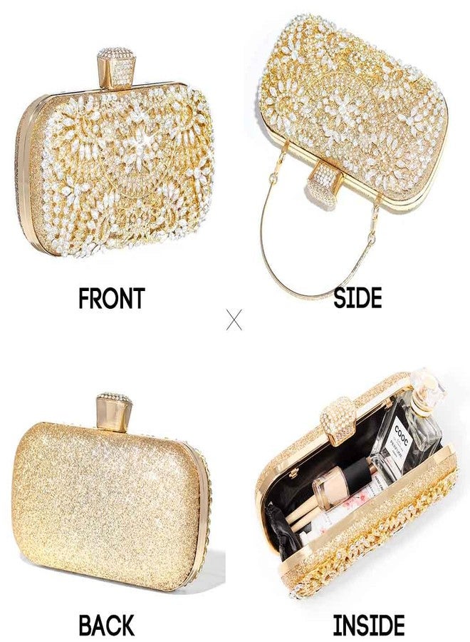 Yokawe Rhinestone Clutch Purse for Women,Glitter Crystal Evening Bag, Sparkling Handbag for Prom, Party, Wedding, Compact 7.15" x 4.5" Design with Chain Strap(Gold) - Image 4