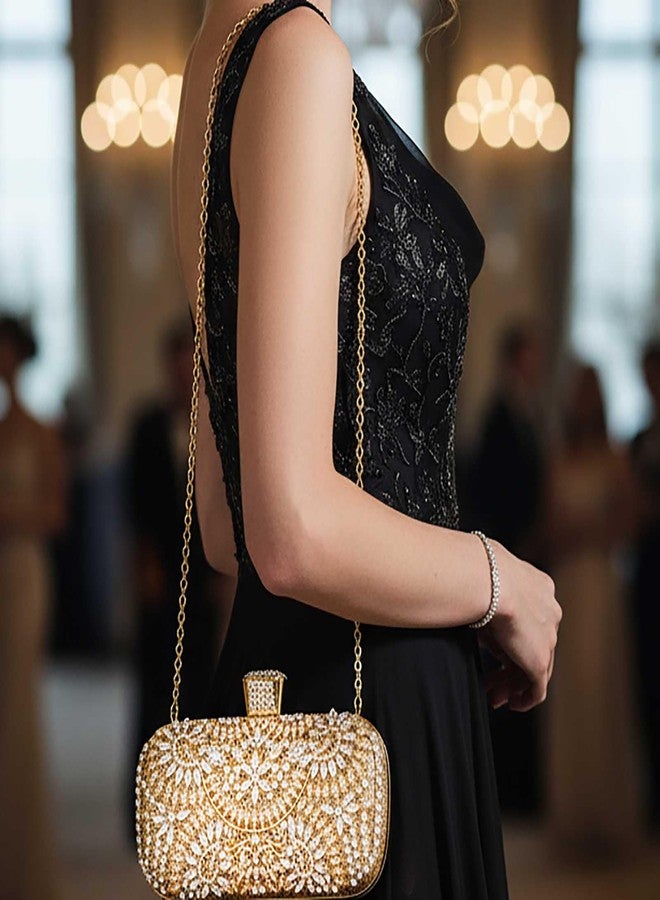 Yokawe Rhinestone Clutch Purse for Women,Glitter Crystal Evening Bag, Sparkling Handbag for Prom, Party, Wedding, Compact 7.15" x 4.5" Design with Chain Strap(Gold) - Image 3