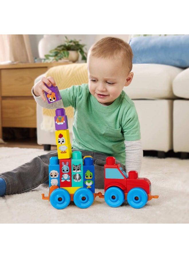 MEGA First Builders Toddler Block Toys Set, Build & Match Animal Tractor with 30 Pieces, Learn Animals and Colors, Red and Blue, Ages 1+ Years - Image 2