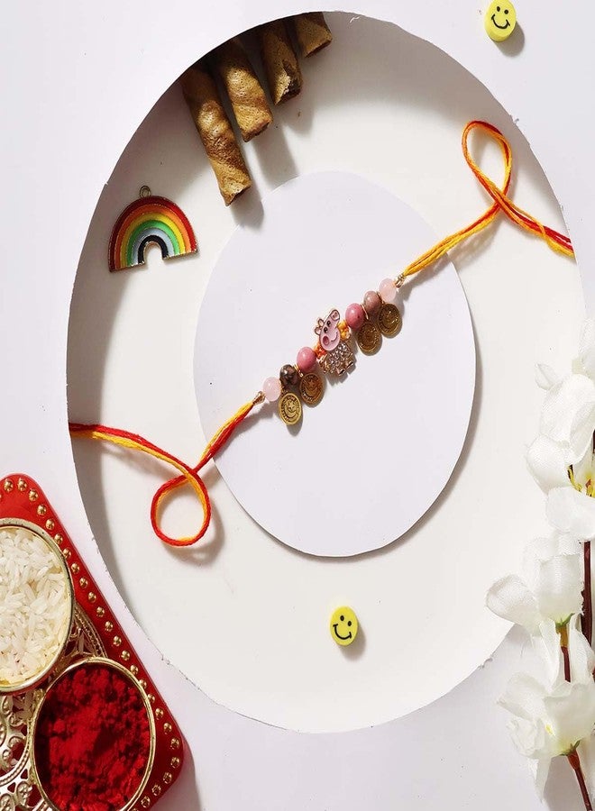 بيبا بيج راخي للأطفال، عبوة من قطعة واحدة | شخصية كرتونية راكشا باندهان راخي للأخ الصغير | بهايا دوري راخي مع بوتالي أوف كارد ورولي وشوال - Image 3