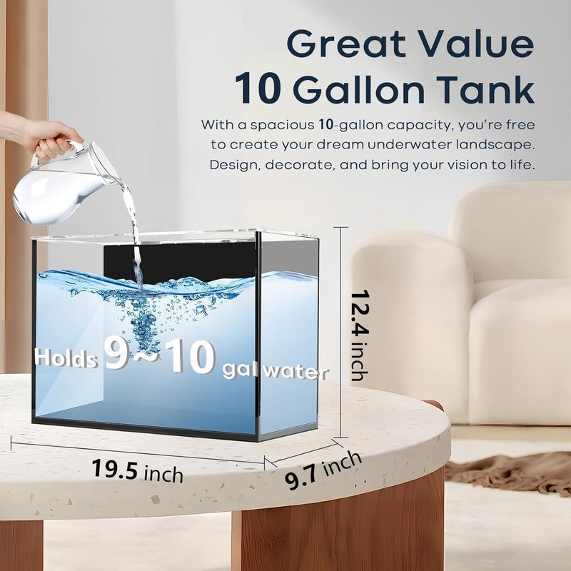 Wonderfactory 10 Gallon Glass Fish Tank Open-Back Lid, Aquarium Fish Bowl Cube for Betta Goldfish Snails Shrimp Aquatic Planting, Ultra Clear Rimless Low Iron - Image 5