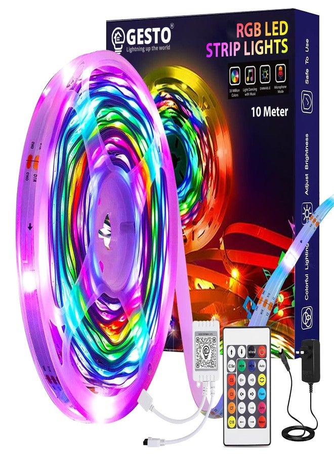 Gesto 10 Meter LED Strip Lights - 300 Led RGB Strip Light with Adaptor | Operated with 16 Modes Remote Controller | Multicolor LED Lights for Home Decoration, Bedroom,Diwali Decoration & False Ceiling - Image 1