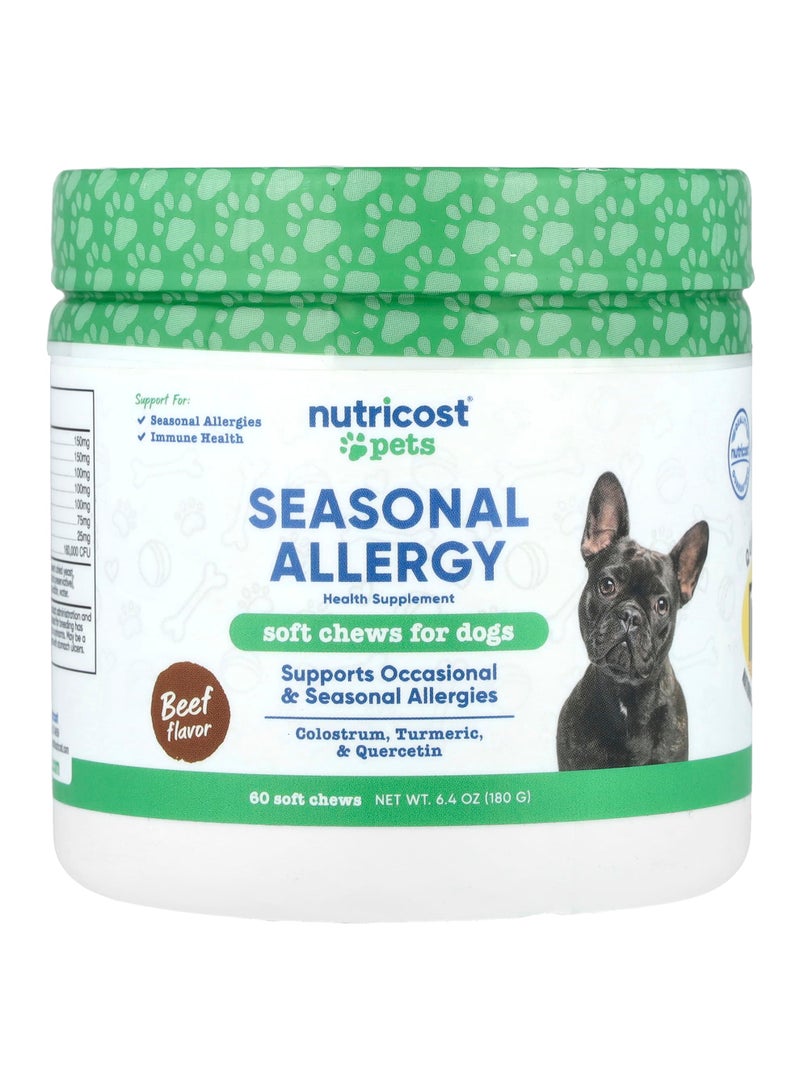 Nutricost Pets, Seasonal Allergy, For Dogs, Beef, 60 Soft Chews, 6.4 oz (180 g)