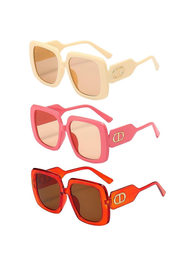 KASTWAVE 3 Pairs Oversized Square Sunglasses for Women Men, Y2K Retro Sunglasses UV400 Protection, Fashion Trend Vintage Sunglasses - Image 1