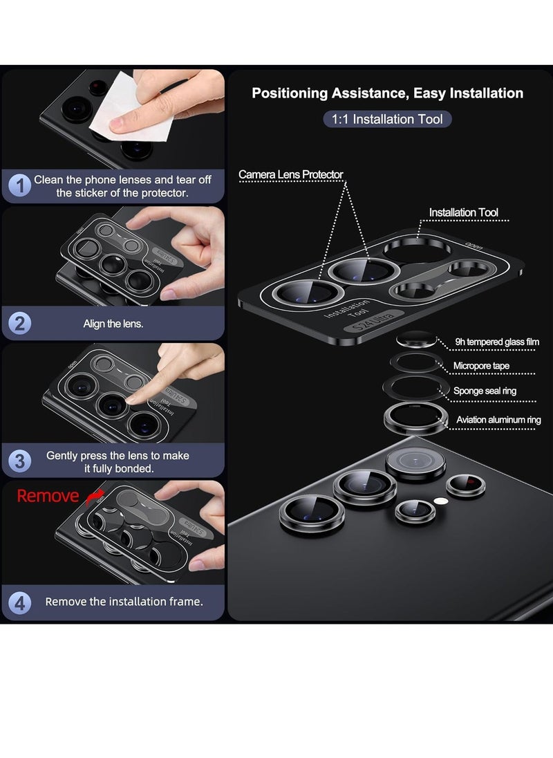 Raxoom Samsung Galaxy S24 Ultra Camera Lens Protector, Ultra Thin Scratch Resistant 9H Tempered Glass with Aluminum Metal Circle Camera Screen Protector Cover Accessories, Clear - Image 5